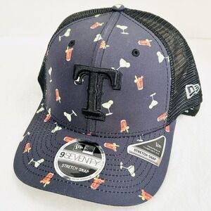 New Era Texas Rangers Drink Pattern 9SEVENTY Stretch Snap Hat Cap Gray MLB